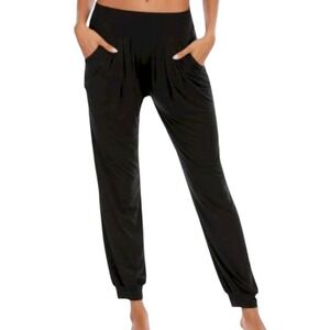 Loveappella Womens Black Rayon Harem Jogger Pants Medium High Rise Pockets